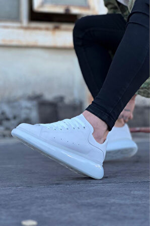 J095 Bağcıklı Ortopedik Taban Erkek Sneaker Günlük Ayakkabı BT Beyaz
