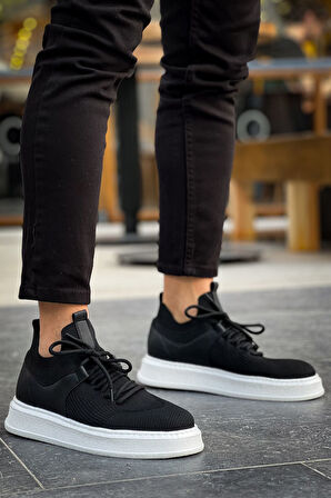 J2408 Fusion Ortopedik Taban Günlük Triko Erkek Sneaker Spor Ayakkabı TBT Siyah