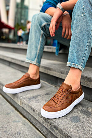 J015 First Edition Ortopedik Taban Günlük Cilt Erkek Sneaker Spor Ayakkabı CBT Taba
