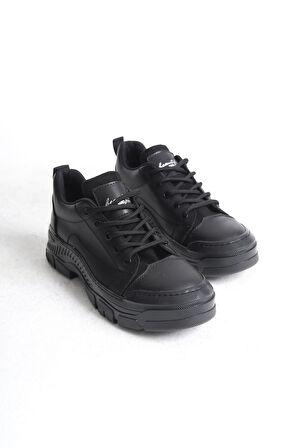 VIVIENNE Bağcıklı Ortopedik Taban Cilt Kadın Sneaker Ayakkabı ST Siyah