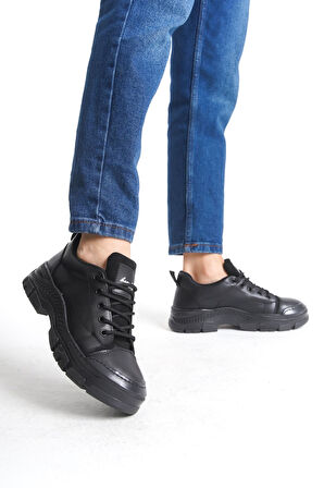 VIVIENNE Bağcıklı Ortopedik Taban Cilt Kadın Sneaker Ayakkabı ST Siyah