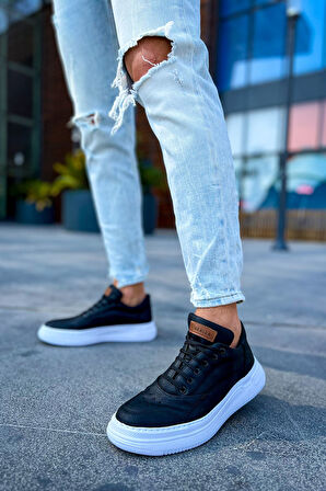 J115 Literide Ortopedik Taban Günlük Cilt Erkek Sneaker Spor Ayakkabı CBT Siyah