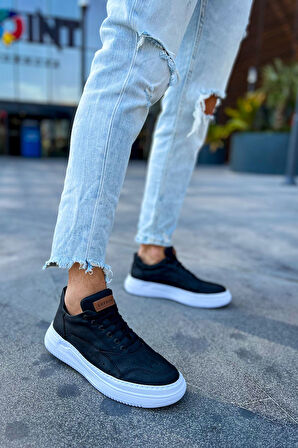 J115 Literide Ortopedik Taban Günlük Cilt Erkek Sneaker Spor Ayakkabı CBT Siyah