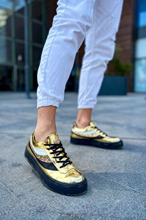 J975 Majesty Ortopedik Taban Günlük Rugan Erkek Sneaker Spor Ayakkabı RST Gold