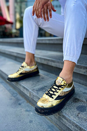 J975 Majesty Ortopedik Taban Günlük Rugan Erkek Sneaker Spor Ayakkabı RST Gold