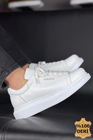 J257 Estrella Ortopedik Taban Günlük Hakiki Cilt Deri Erkek Sneaker Spor Ayakkabı CBT Beyaz