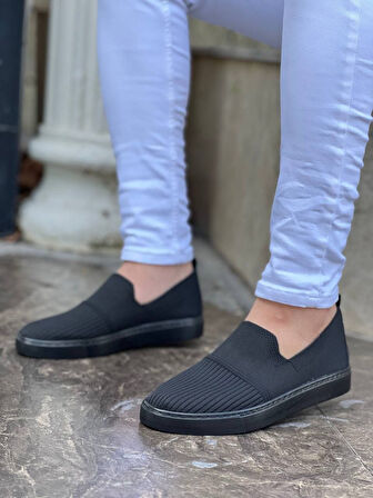 J114 Bağcıklı Ortopedik Taban Triko Erkek Spor Sneaker Ayakkabı ST Siyah