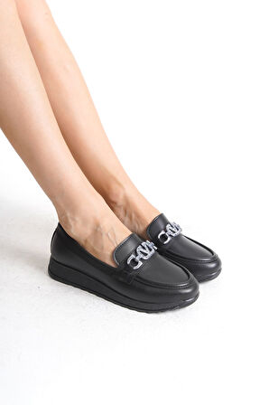 CHARLOTTE Ortopedik Rahat Taban Toka Detaylı Klasik Babet Anne Ayakkabısı ST Siyah