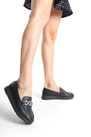 CHARLOTTE Ortopedik Rahat Taban Toka Detaylı Klasik Babet Anne Ayakkabısı ST Siyah