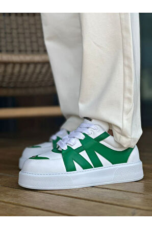 J2407 Star-X Ortopedik Taban Günlük Cilt Erkek Sneaker Spor Ayakkabı CBT Beyaz/Yeşil