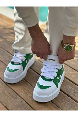 J2407 Star-X Ortopedik Taban Günlük Cilt Erkek Sneaker Spor Ayakkabı CBT Beyaz/Yeşil