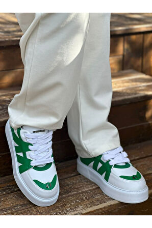 J2407 Star-X Ortopedik Taban Günlük Cilt Erkek Sneaker Spor Ayakkabı CBT Beyaz/Yeşil