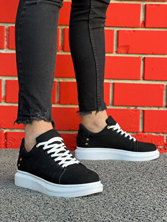 J047 Bağcıklı Ortopedik Taban Süet Günlük Erkek Spor Sneaker Ayakkabı BT Siyah