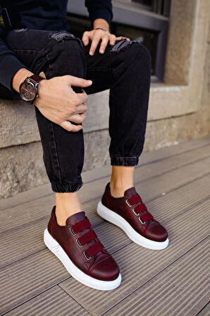 J253 Mirror Non Ortopedik Taban Günlük Cilt Erkek Sneaker Spor Ayakkabı CBT Bordo