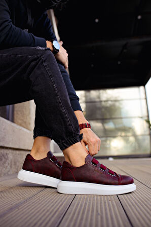 J253 Mirror Non Ortopedik Taban Günlük Cilt Erkek Sneaker Spor Ayakkabı CBT Bordo