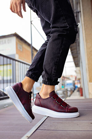 J253 Mirror Non Ortopedik Taban Günlük Cilt Erkek Sneaker Spor Ayakkabı CBT Bordo