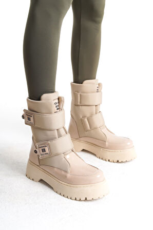 LUMI Cırt Cırtlı Suya ve Soğuğa Dayanıklı Paraşüt Kumaş Rugan Kadın Bot KT Krem