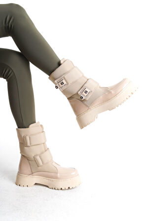 LUMI Cırt Cırtlı Suya ve Soğuğa Dayanıklı Paraşüt Kumaş Rugan Kadın Bot KT Krem