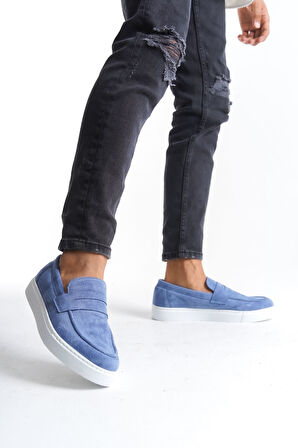 J180 Estilo X Bağcıksız Süet Erkek Günlük Spor Klasik Ayakkabı BT Mavi