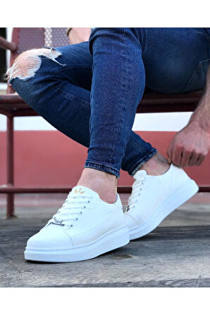 J028 Bağcıklı Ortopedik Taban Erkek Sneaker Günlük Ayakkabı BT Beyaz