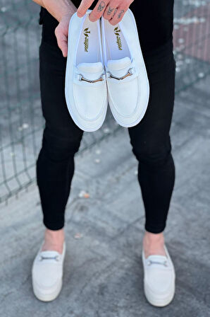 J060 Bağcıksız Ortopedik Taban Triko Erkek Klasik Günlük Ayakkabı BT Beyaz