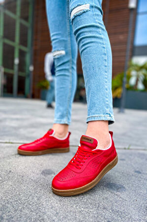 J157 Retro Ortopedik Taban Günlük Cilt Erkek Sneaker Spor Ayakkabı CTT Kırmızı