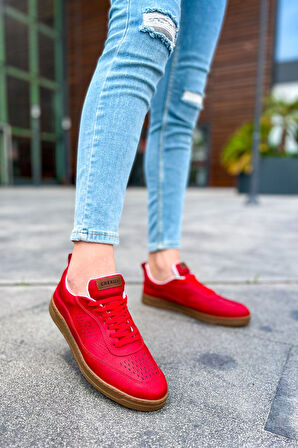 J157 Retro Ortopedik Taban Günlük Cilt Erkek Sneaker Spor Ayakkabı CTT Kırmızı