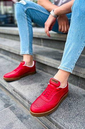 J157 Retro Ortopedik Taban Günlük Cilt Erkek Sneaker Spor Ayakkabı CTT Kırmızı