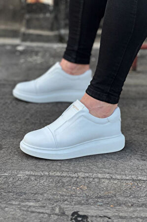 J023 Bağcıksız Lastikli Ortopedik Taban Erkek Sneaker Günlük Ayakkabı BT Beyaz
