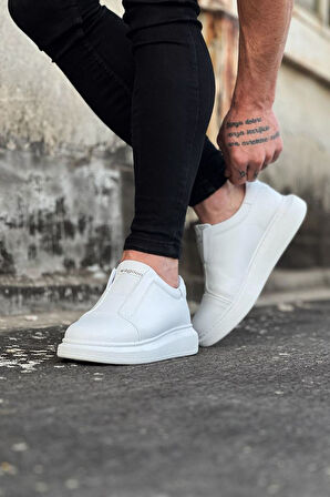 J023 Bağcıksız Lastikli Ortopedik Taban Erkek Sneaker Günlük Ayakkabı BT Beyaz