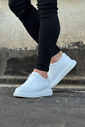 J023 Bağcıksız Lastikli Ortopedik Taban Erkek Sneaker Günlük Ayakkabı BT Beyaz