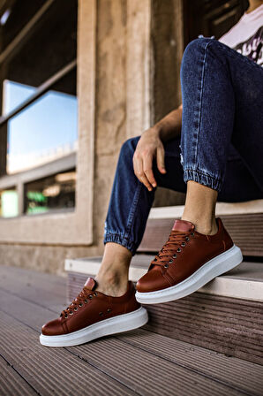 J257 Estrella Ortopedik Taban Günlük Cilt Erkek Sneaker Spor Ayakkabı CBT Taba