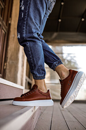 J257 Estrella Ortopedik Taban Günlük Cilt Erkek Sneaker Spor Ayakkabı CBT Taba