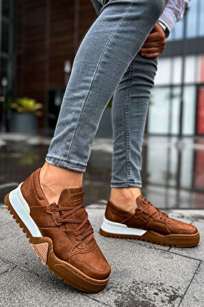 J067 Warrem Ortopedik Taban Günlük Cilt Erkek Sneaker Spor Ayakkabı CBTT Taba