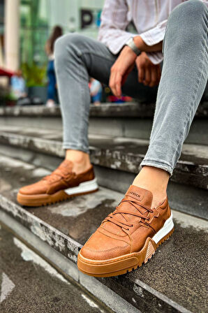 J067 Warrem Ortopedik Taban Günlük Cilt Erkek Sneaker Spor Ayakkabı CBTT Taba