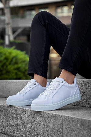 J-BX1 Bağcıklı Ortopedik Taban Günlük Erkek Spor Sneaker Ayakkabı BT Beyaz