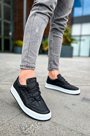 J040 C-Rey Ortopedik Taban Günlük Cilt Erkek Sneaker Spor Ayakkabı CBT Siyah