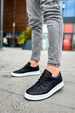 J040 C-Rey Ortopedik Taban Günlük Cilt Erkek Sneaker Spor Ayakkabı CBT Siyah