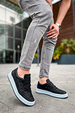 J040 C-Rey Ortopedik Taban Günlük Cilt Erkek Sneaker Spor Ayakkabı CBT Siyah