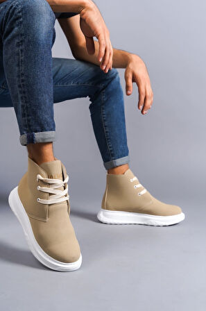 J204 Bağcıklı Ortopedik Taban Suya ve Soğuğa Dayanıklı Günlük Süet Kışlık Erkek Bot BT Bej