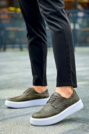 J149 Change Over Ortopedik Taban Günlük Cilt Erkek Klasik Ayakkabı CBT Haki