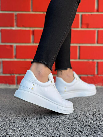 J047 Bağcıklı Ortopedik Taban Günlük Erkek Spor Sneaker Ayakkabı BT Beyaz