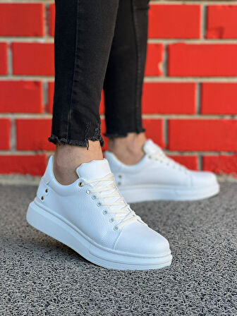 J047 Bağcıklı Ortopedik Taban Günlük Erkek Spor Sneaker Ayakkabı BT Beyaz