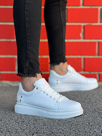 J047 Bağcıklı Ortopedik Taban Günlük Erkek Spor Sneaker Ayakkabı BT Beyaz
