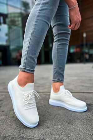 J307 Tricot Ortopedik Taban Günlük Triko Erkek Sneaker Spor Ayakkabı TBT Beyaz