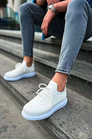 J307 Tricot Ortopedik Taban Günlük Triko Erkek Sneaker Spor Ayakkabı TBT Beyaz