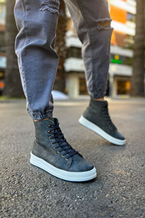 J055 Between Bağcıklı Ortopedik Taban Günlük Cilt Erkek Spor Bot CBT Antrasit