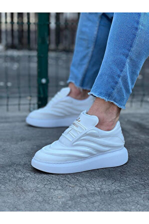J094 Bağcıklı Ortopedik Taban Erkek Sneaker Günlük Rugan Ayakkabı BT Beyaz