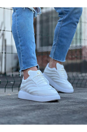 J094 Bağcıklı Ortopedik Taban Erkek Sneaker Günlük Rugan Ayakkabı BT Beyaz