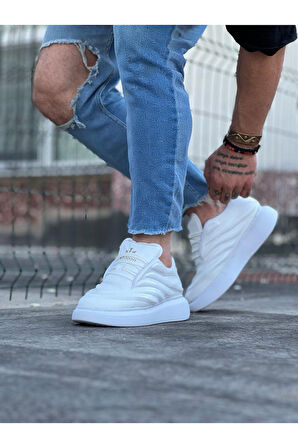 J094 Bağcıklı Ortopedik Taban Erkek Sneaker Günlük Rugan Ayakkabı BT Beyaz